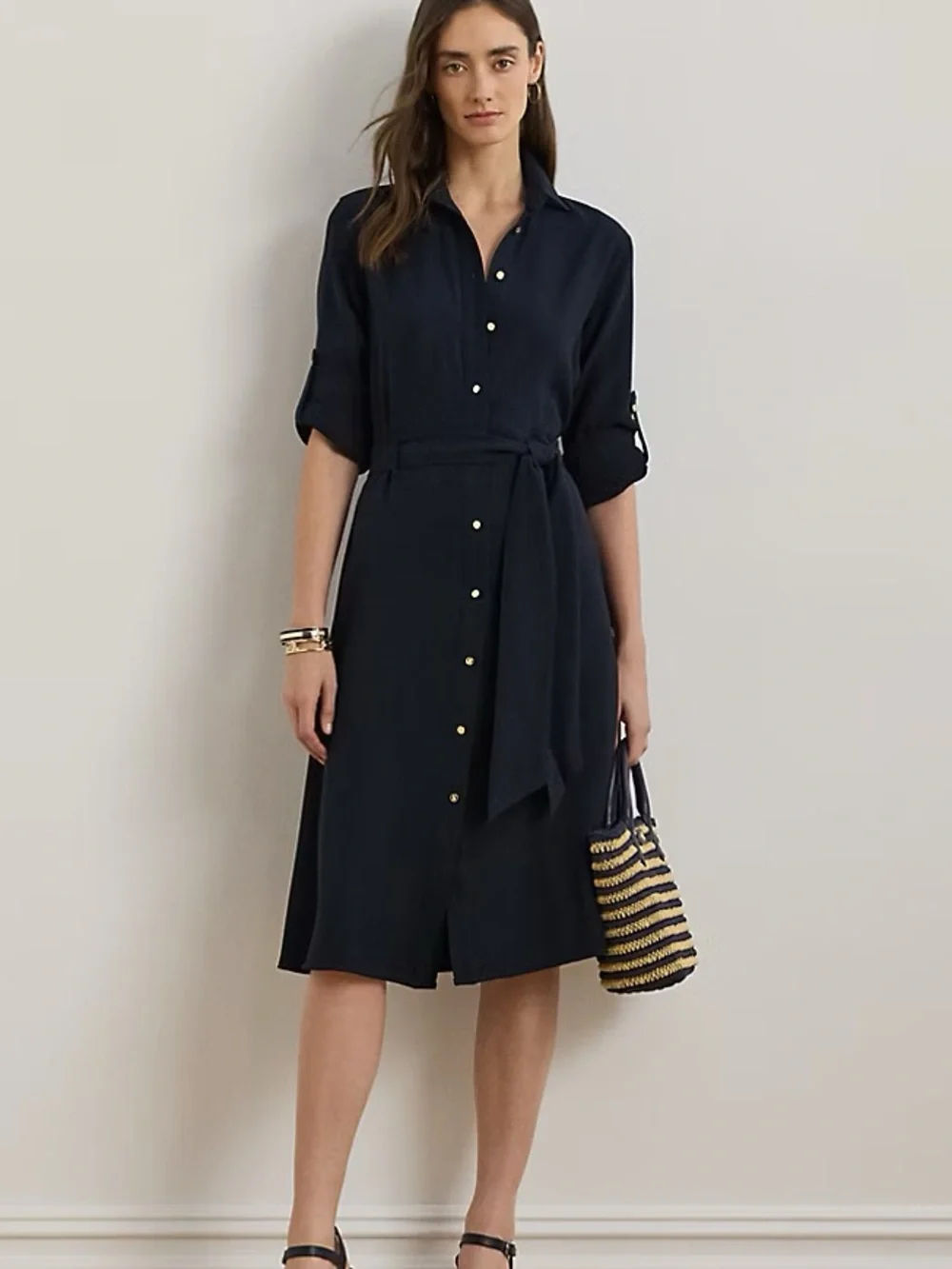 Lauren Ralph Lauren Belted Linen Midi Shirt  dress Size XL - Picture 2 of 15